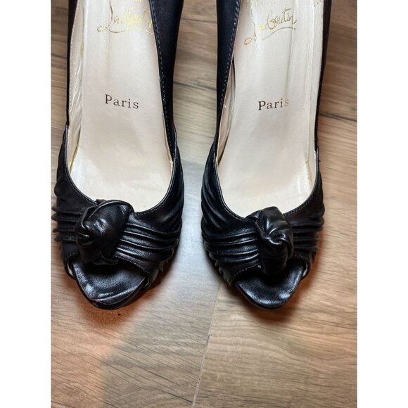 Christian Louboutin Lady Gres Black Leather Peep-Toe Platforms Heels Women 10 - Picture 6 of 13